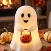 Festival Atmosphere Supplies Cute Ghost Holding Pumpkin Bucket Table Lamp, Halloween Spooky Bedside Christmas Eve Party Small LED Night Light