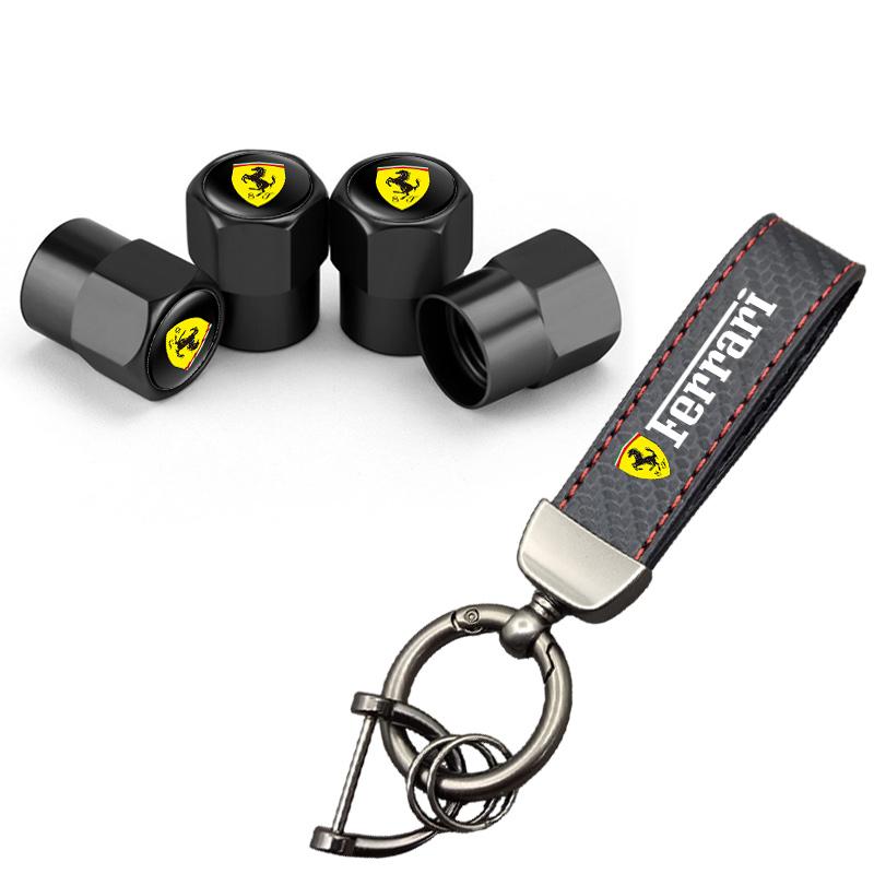 Car Tire Wheel Valve Caps Cover Suede Car Keychain Keyring for Ferrari F430 Stradale Roma 488 Spider SF90 Portofino F8 Superfast HS9