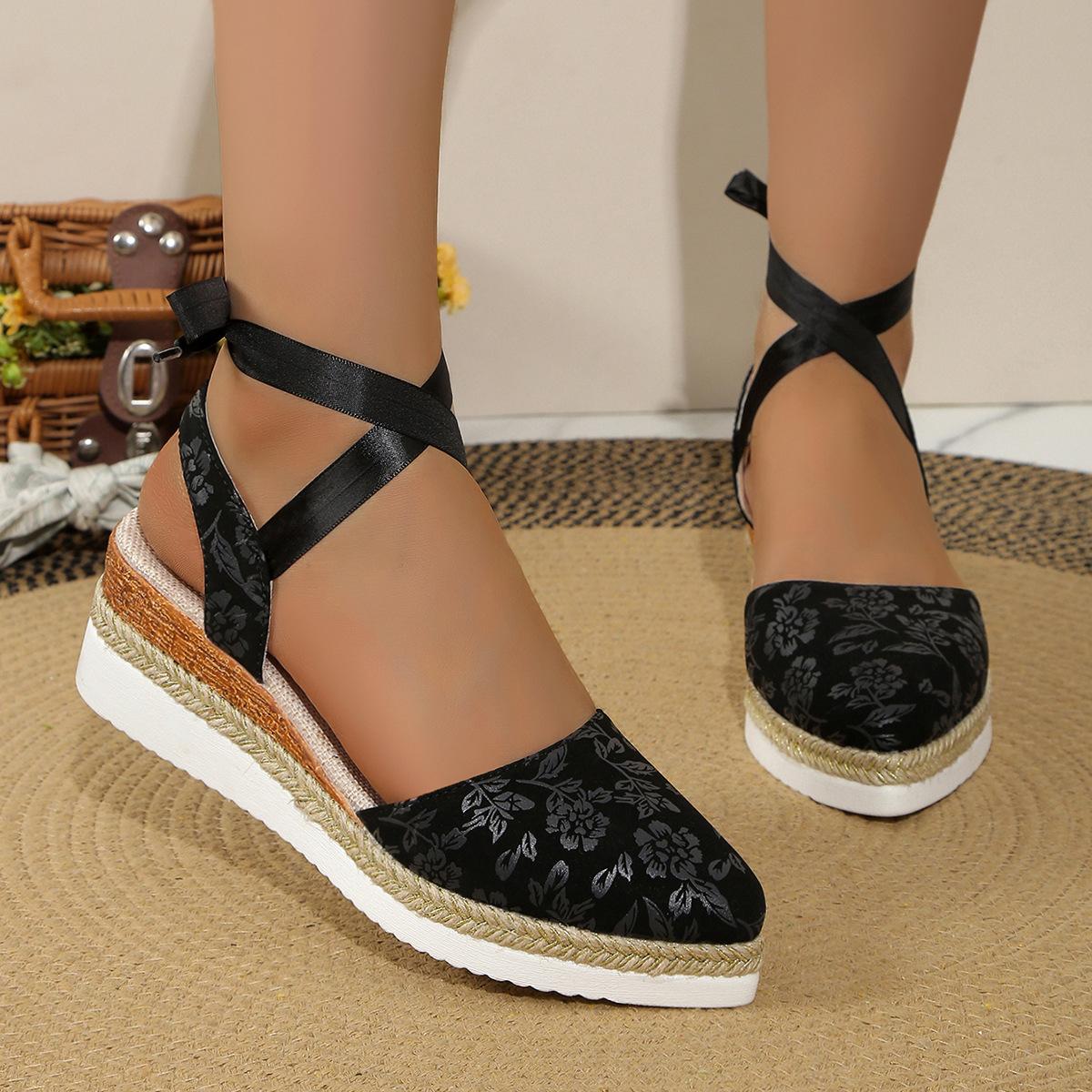 

Женские босоножки на танкетке 2024 года, летние новые модные дизайнерские туфли-гладиаторы на танкетке, классические туфли-лодочки с вышивкой и украшением на платформе 36~43 43