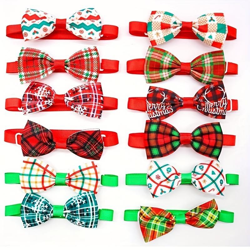 Pet Christmas Grid Bow Tie Adjustable Dog Cat Bowtie Collar Accessories For Small Dog Cat Festival Party Decoration Gift 10pcs
