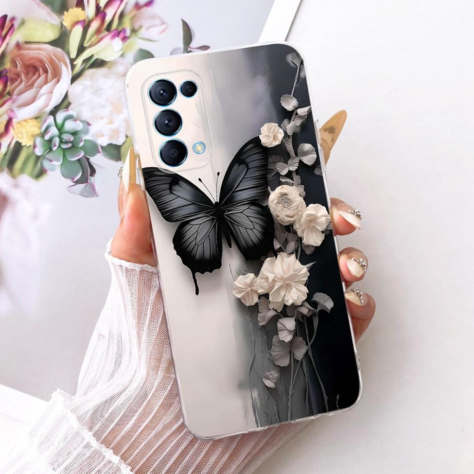 Transparent Cover For Oppo Reno5 5G Case CPH2145 Cute Cat Fashion Butterfly Funny Painted Casing PEGM00 PEGT00