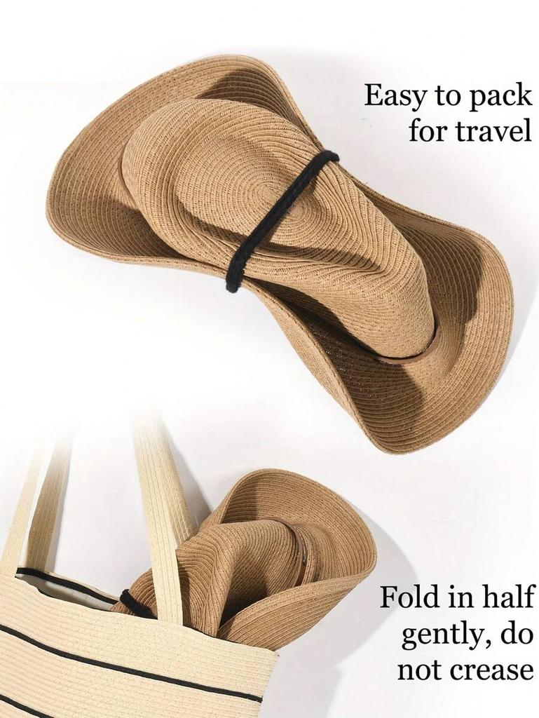 Women Summer Outdoor Foldable Beach Hats Big Size 62Cm Cowboy Hat Men Jazz Straw Hat Uv Sun Protection Travel Fashion Sun Hats