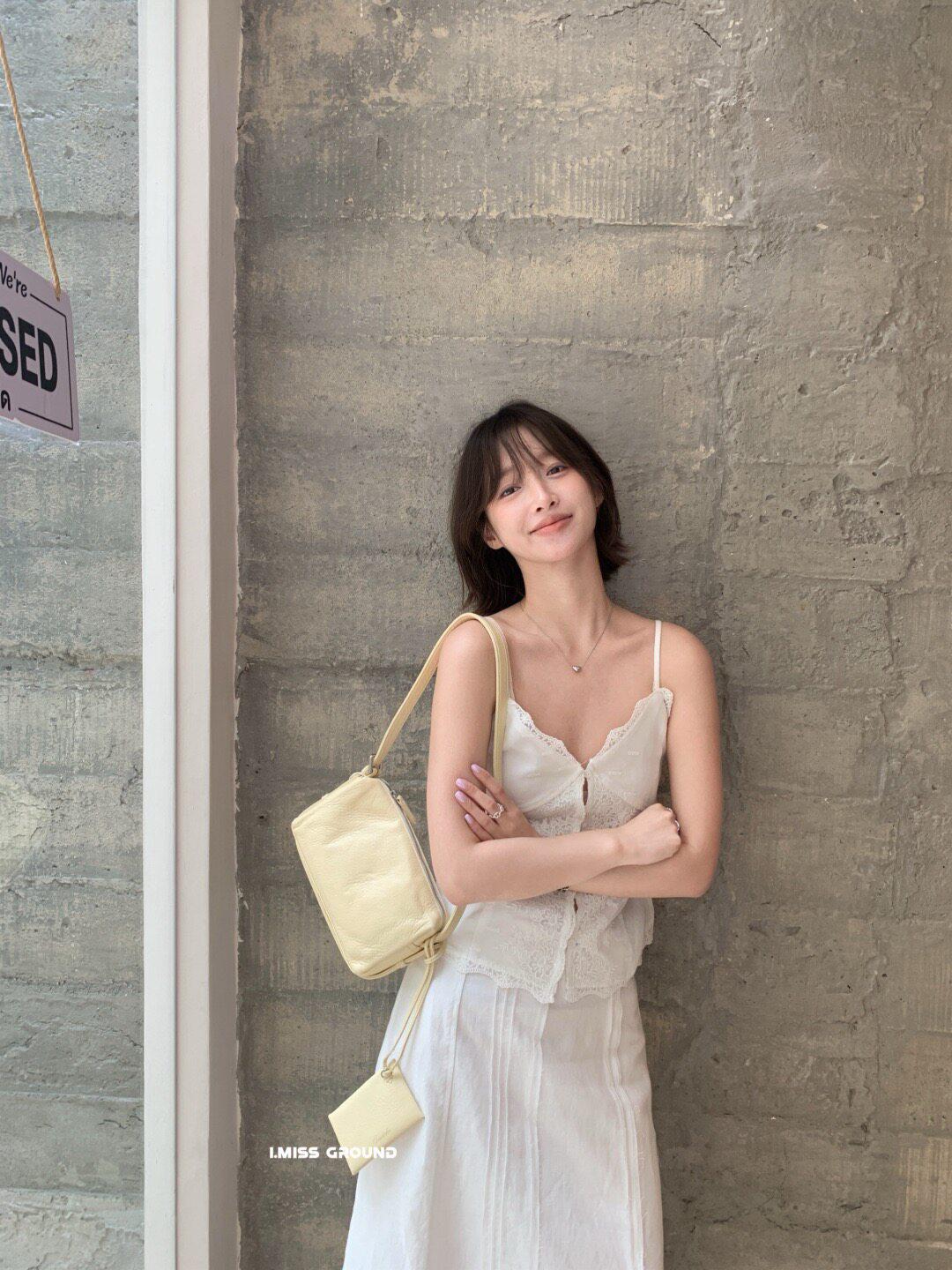 I MISS Spring French Lyocell Linen Lace-Trim Camisole for Women - Versatile Inner & Outer Wear One Size белый