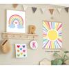 Pink Nursery Canvas Wall Art Rainbow Art Poster,Boho Rainbow Sun Hearts Canvas Wall Art,Kids Bedroom Baby Girls Toddler Pastel Wall Print for