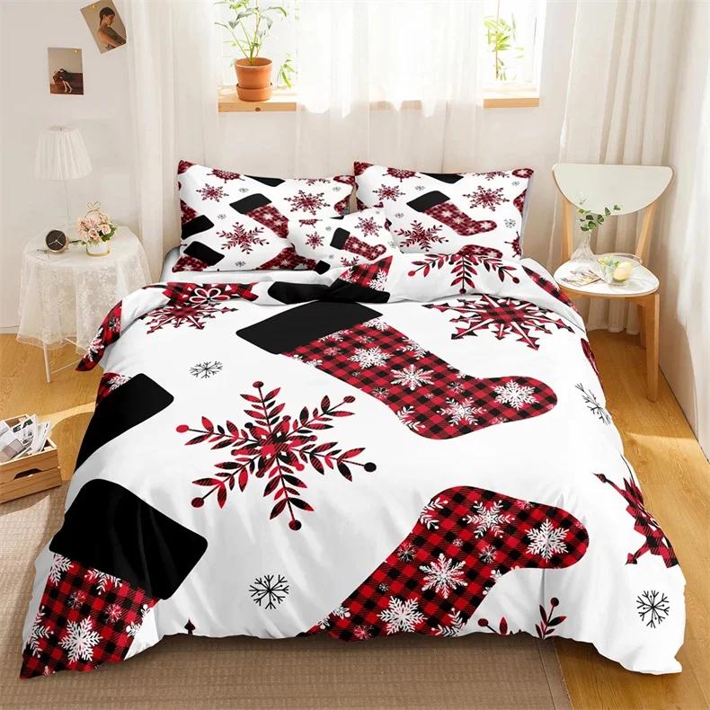 Comforter Red Christmas Bedding Sets Snowflake White Snowflake Microfiber For Bedroom Decoration Teens Women