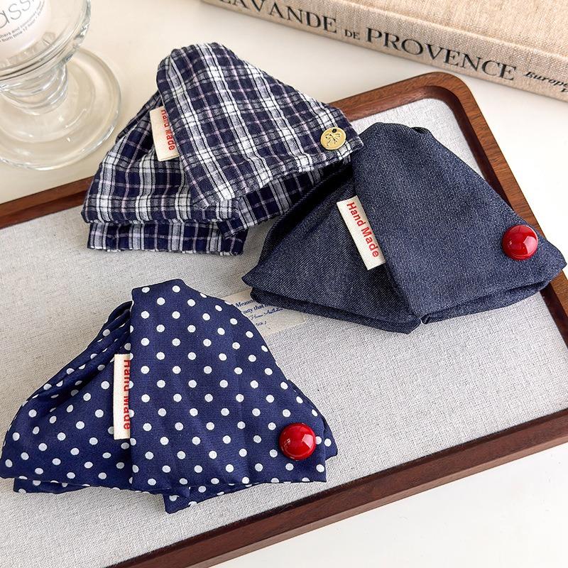 French Retro Fabric With Grab and Clip Wave Dot Plaid Denim Design Handmade Texture Elegant Braided Hair Shark Clip accessory