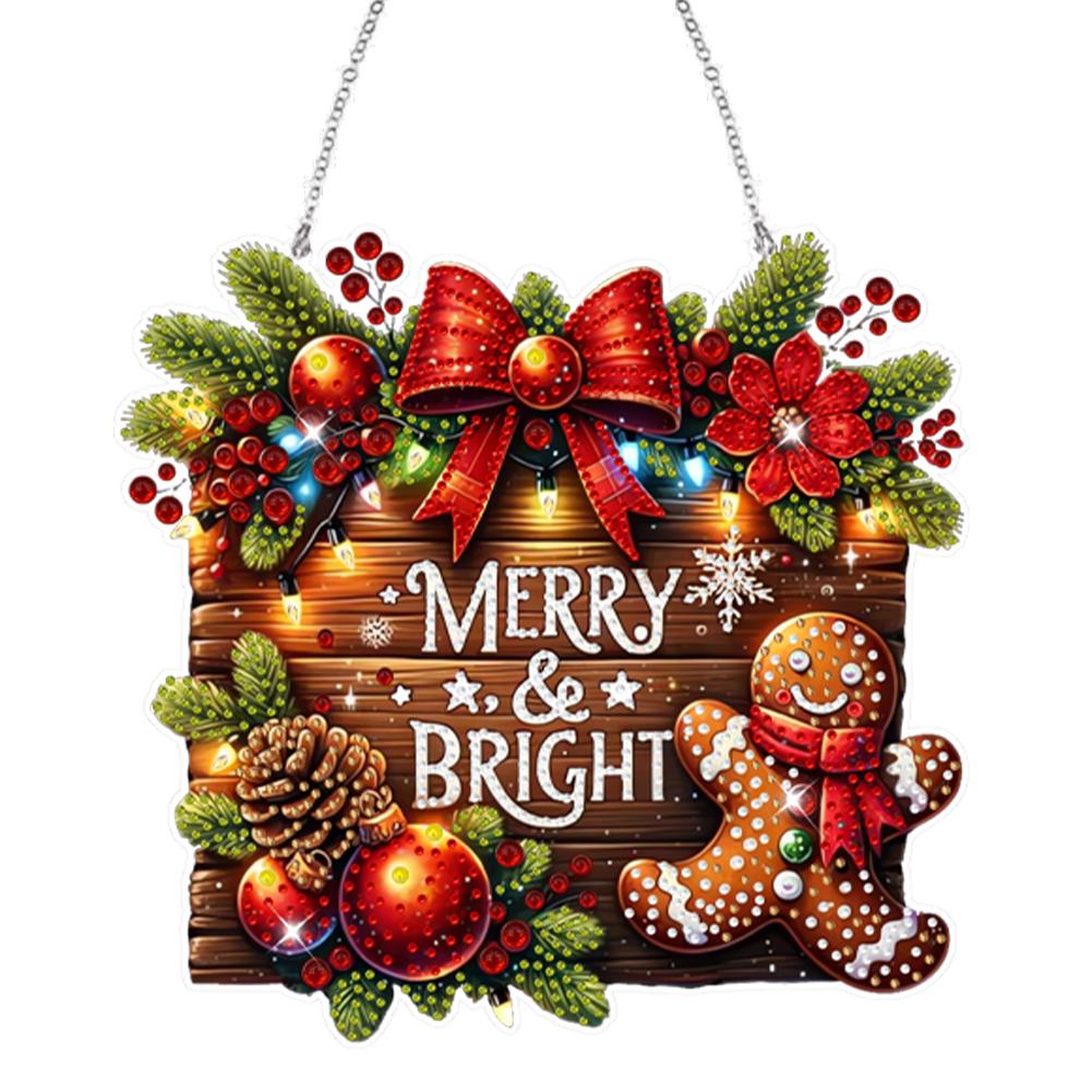 Wooden Special Shaped Christmas Theme 5D DIY Diamond Art Hanging Decorations Rhinestone Diamond Art Window Pendants Home Decor