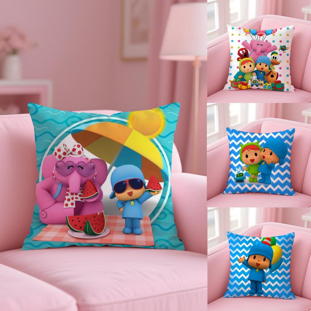 Cartoon Cute P-Pocoyo Pillow Case Plush Fabric Soft Double-Sided Printed Sofa Warm Winter Home Gift Cushion Cover