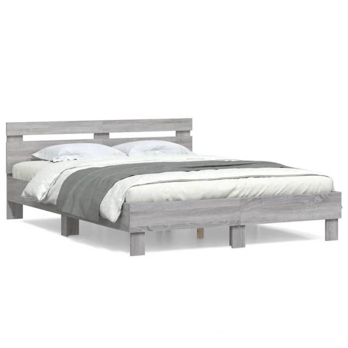 VidaXL Bed Frames with Headboard, Double Bed with Slatted Base, Adult Bedroom Bed, Modern, Sonoma Grey 140x200 3207425