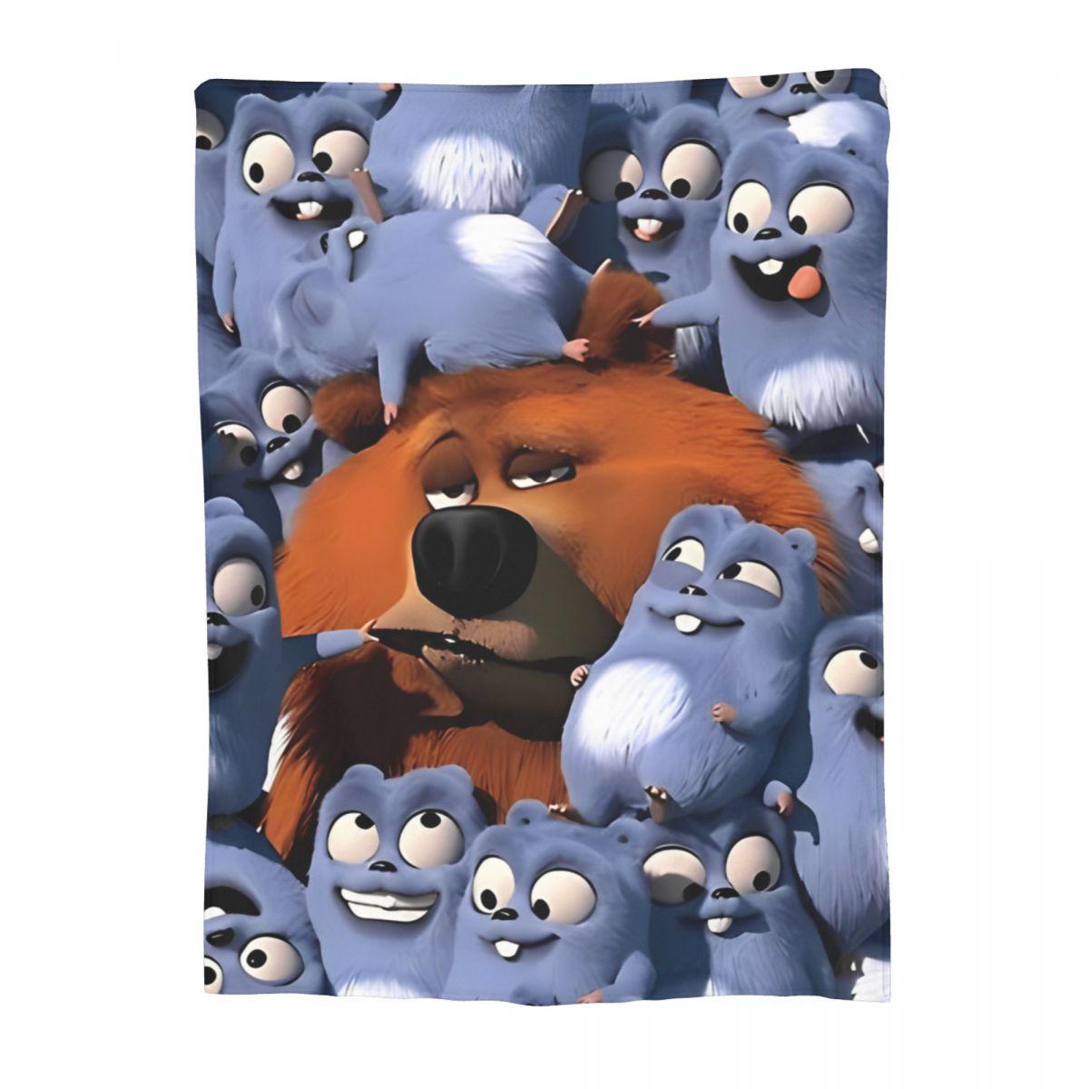 Super Soft Grizzy And Lemmings Throw Blanket Premium Fleece Flannel Lightweight Blanket Cozy Warm Bedspread All Season Use 130x150cm