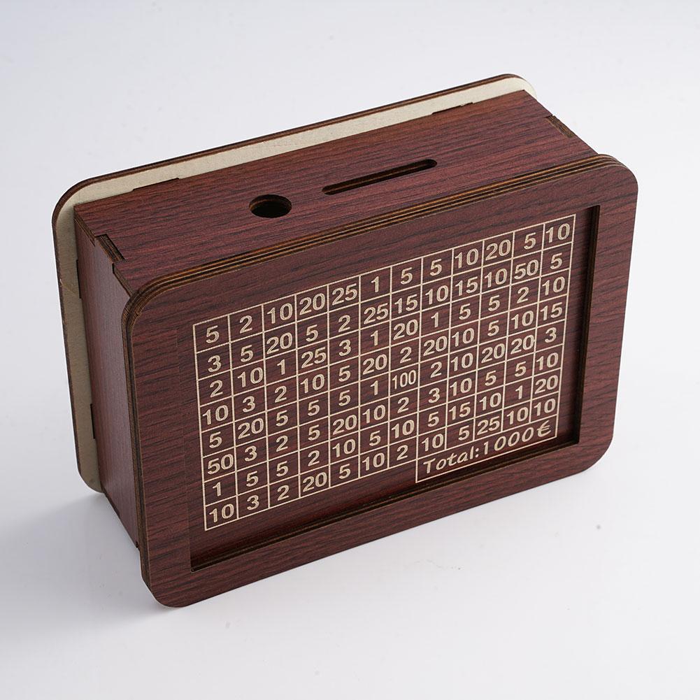 1000/2000/3000/5000/10000 Euro Money Box Wooden Piggy Bank with Natural Wooden Money Box with Saving Goal and Numbers Boxes