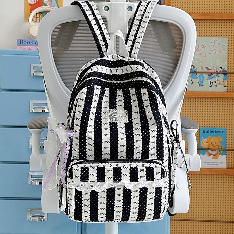 Schoolbag gentle department fresh color scheme striped design backpack student party daily commuting shopping spring outing large capacity schoolbag