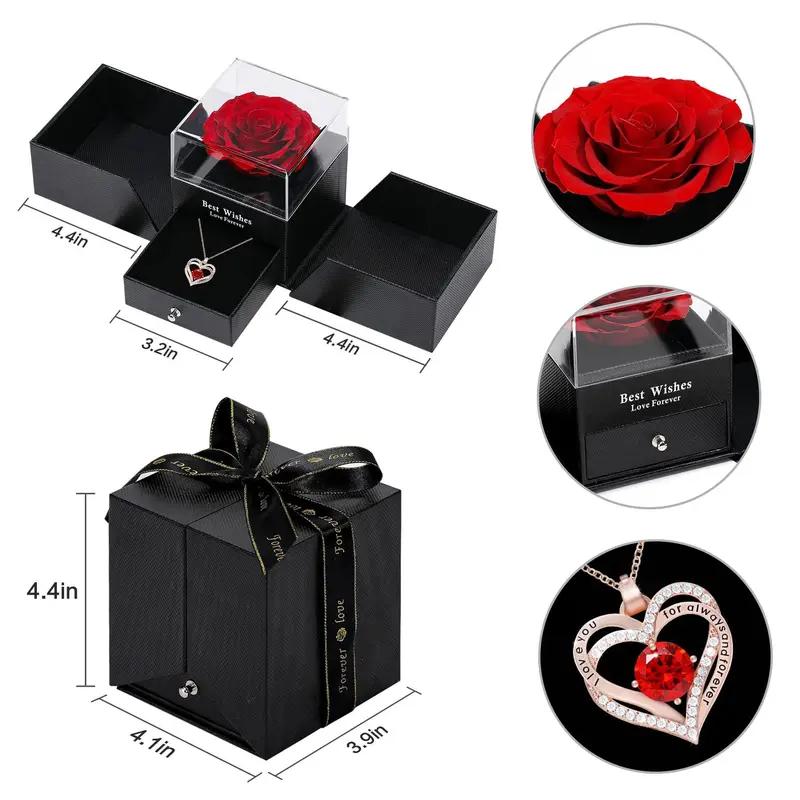 Herz und Rose Partner-Halsketten-Set, Ewige Liebe Anhänger mit Geschenkbox, Romantisches Geschenk, Ideales Jahrestagsgeschenk für Ehefrau, Freundin, MUTTER