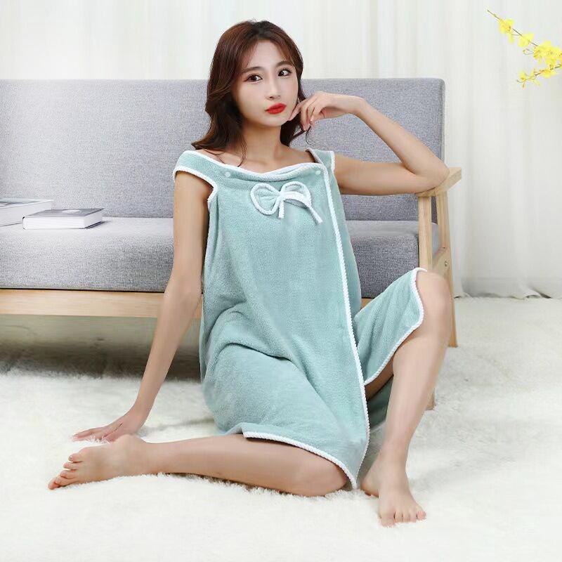 Women's Coral Fleece Wearable Bath Skirt - Soft, Absorbent Towel Wrap for Beach or Home