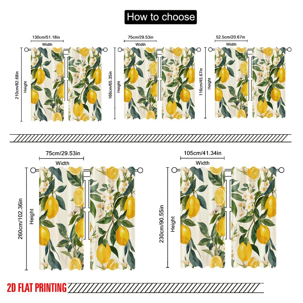 2pcs,2D Plane Printing Light Filtering Curtains Lemon Delight Versatile 100% Polyester (without Rod) Gifts Ldeal for Bedroom,