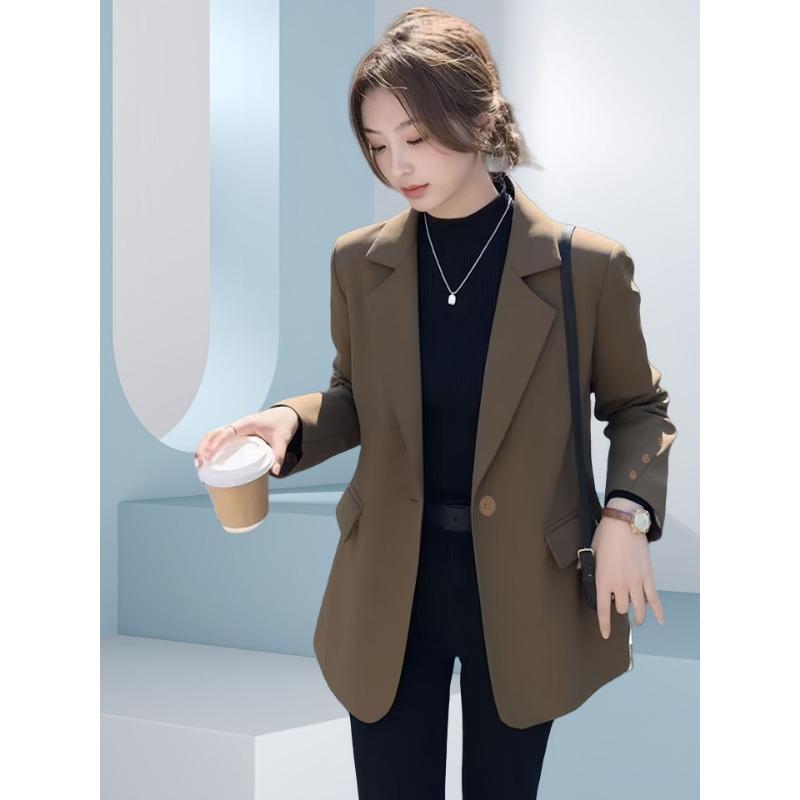 

Осень Зима Корейская Мода Однотонный Блейзер на Пуговицах Женский Свободный Повседневный Кардиган Костюм Пальто Верхняя Одежда 4XL кофейный