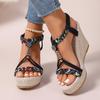 Fashion Mixed Colours Woven Spaghetti Straps Thick Platform Sandals Womens Summer Super High Heel Sandels Outdoor Beach Non-Slip Sandals