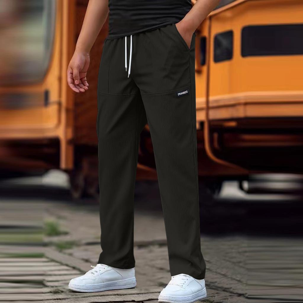 Men's Classic Outdoor Loose Casual Multi-pocket Work Pants, Youth Stretch Waist Straight Pants