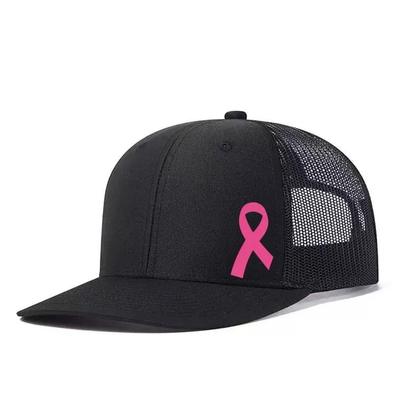 Pink Ribbon Printed Adjustable Baseball Cap Classic Snapback Dad Hat Breathable Trucker Mesh Hat Golf Fishing Outdoor Sun Cap
