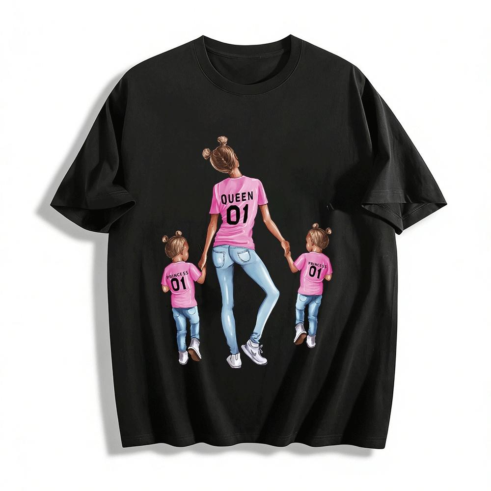 

Queen Princess Matching Pink Tees Mommy and Me Family Outfits Pure cotton T-shirt XXS
