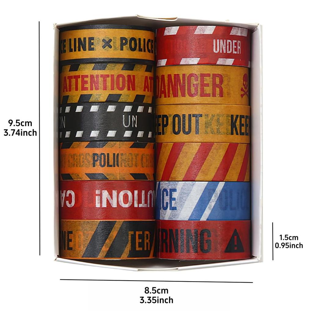 12 Rolls Caution Washi Tapes Set Decorative Paper Masking Tape Removable No Residue Stop / Attention / Keep Out Adhesive