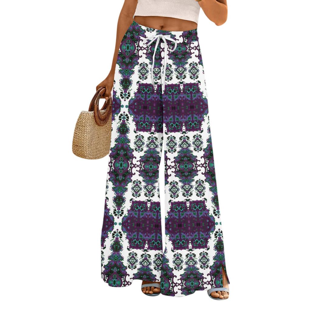 Womens Pants Wide Leg Pants With Pockets Casual Trousers Printed  Elastic Waist Sweatpants