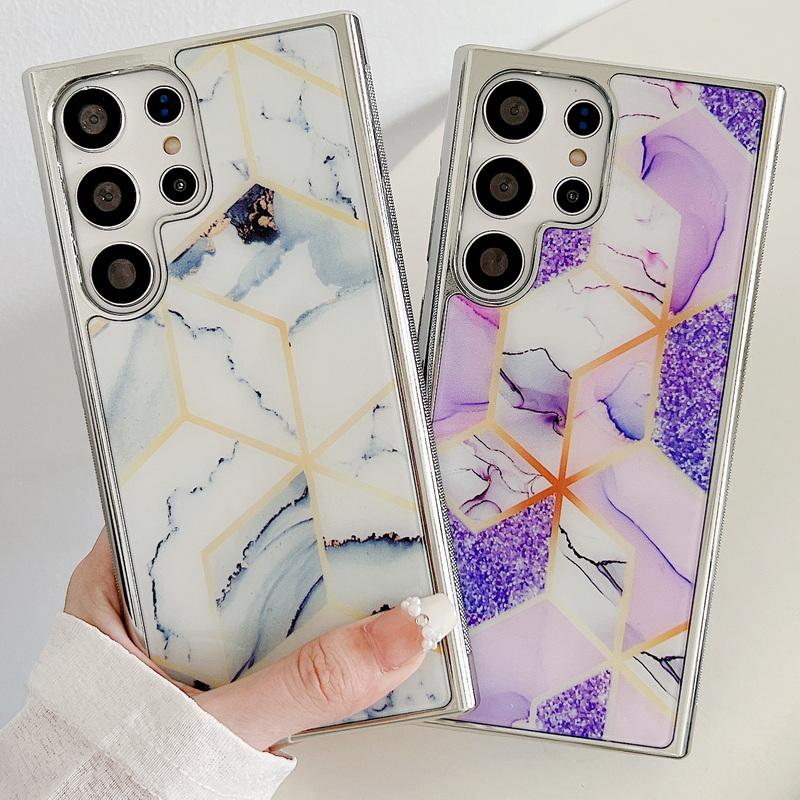 

Чехол с мраморным цветным покрытием и каймой для Samsung S24 + S23 Ultra S22 S21 A14 A53 с кольцом-подставкой для iPhone 15 14 13 Pro 11