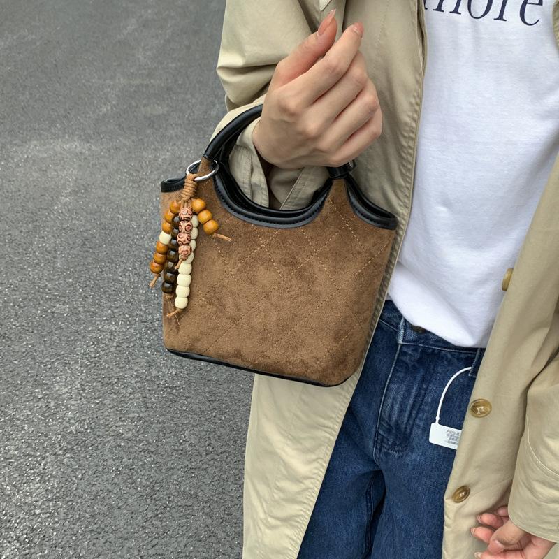 Rhombus hand bag women's 2025 new autumn and winter popular high-end suede shoulder bag crossbody bucket bag