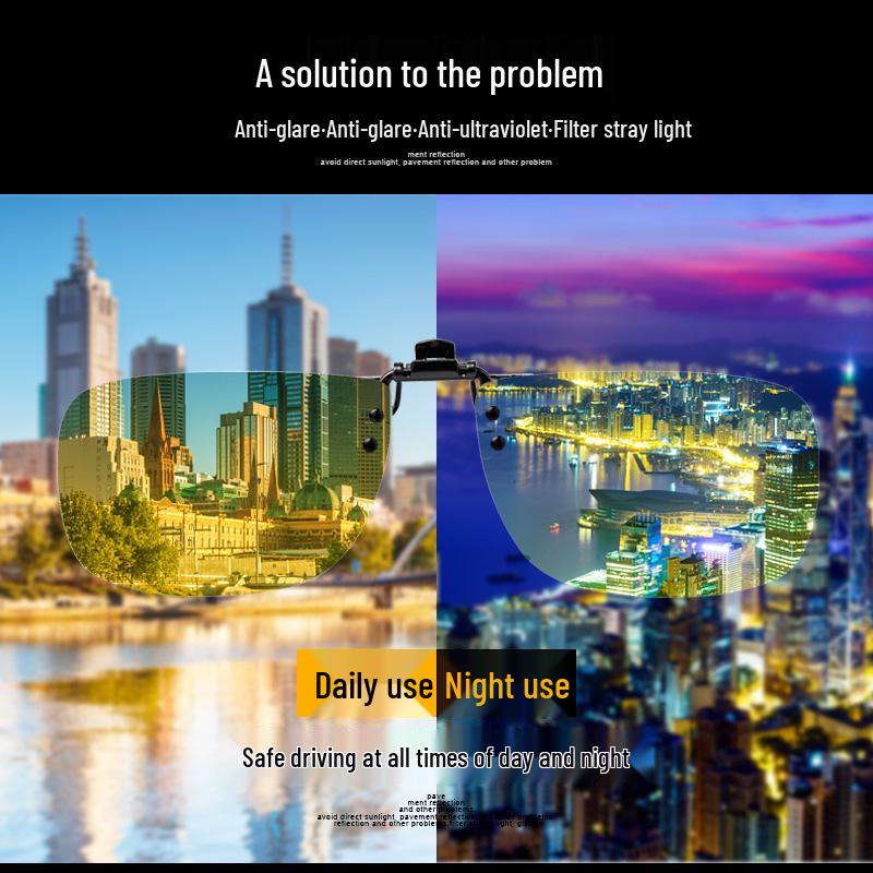 Polarisierte Nachtsicht-Aufsteckbrille, Blendfreie Brille für Tag/Nacht zum Autofahren für Myopie, Unisex