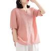 Women Tops V-Neck Short Sleeve Embroidery Flower Pattern Pullover Tops Solid Color Loose Fit Casual T-shirt Daily Wear