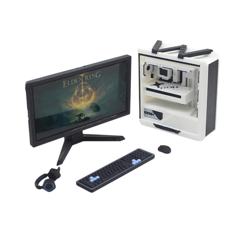 

1/12 Ляльковий будиночок Кіберспортивні ігри Комп ютерна клавіатура Набір Стіл Стілець Набір Лялька Меблі для домашнього кабінету Декор Мікросцена Реквізит