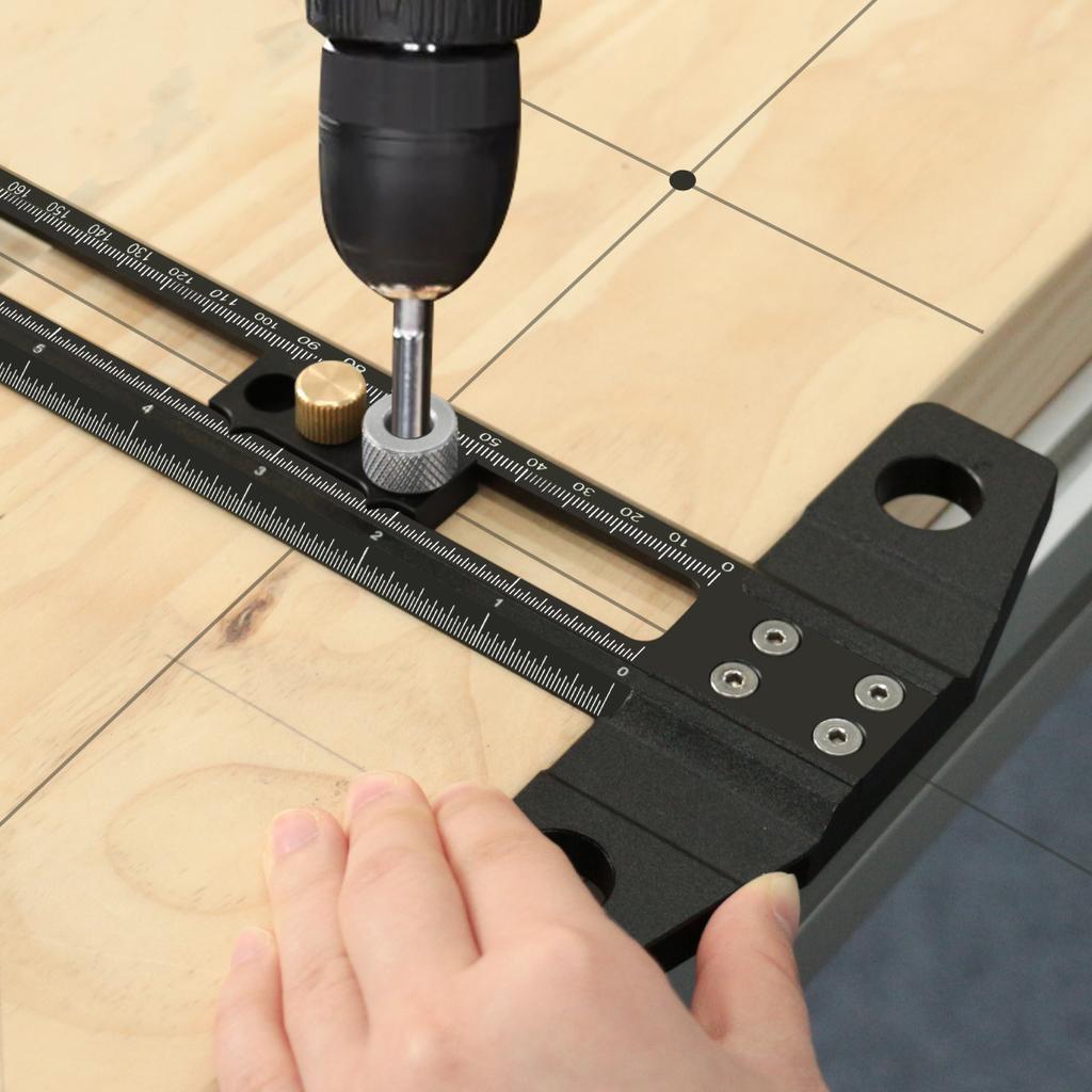 2 In 1 Drilling Positioning Scoring Ruler - Aluminum Alloy Scriber Marking Gauge with 6/8/10mm Drill Sleeves and Activity Block