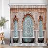 3D Moroccan Vintage Shower Curtain Aged Gate Geometric Pattern Doorway Design Entrance Architectural Oriental Style Bathroom Cur