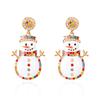 Christmas Colorful Rhinestone White Enamel Snowman Drop Earrings Glitter Holiday Dangle Earring Jewelry For Women Men Party Gift