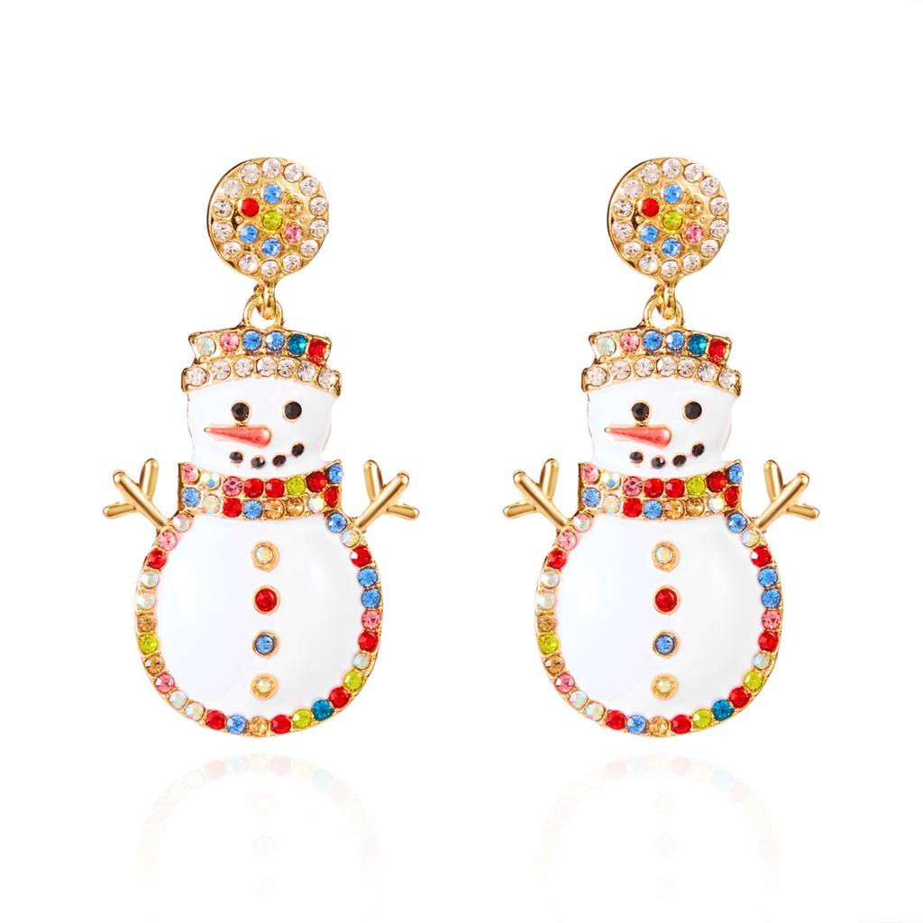 Christmas Colorful Rhinestone White Enamel Snowman Drop Earrings Glitter Holiday Dangle Earring Jewelry For Women Men Party Gift