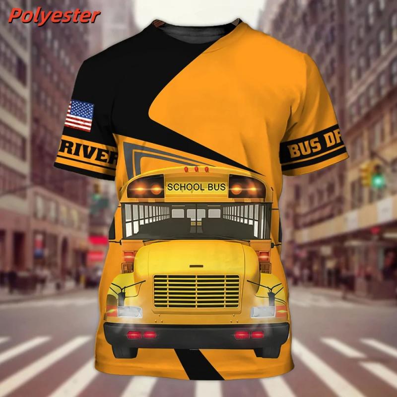 3D Printed Bus Driver Uniform T-Shirt For Men School Bus Pattern Tees Summer Casual Loose Round Neck Tops Short Sleeve T Shirts