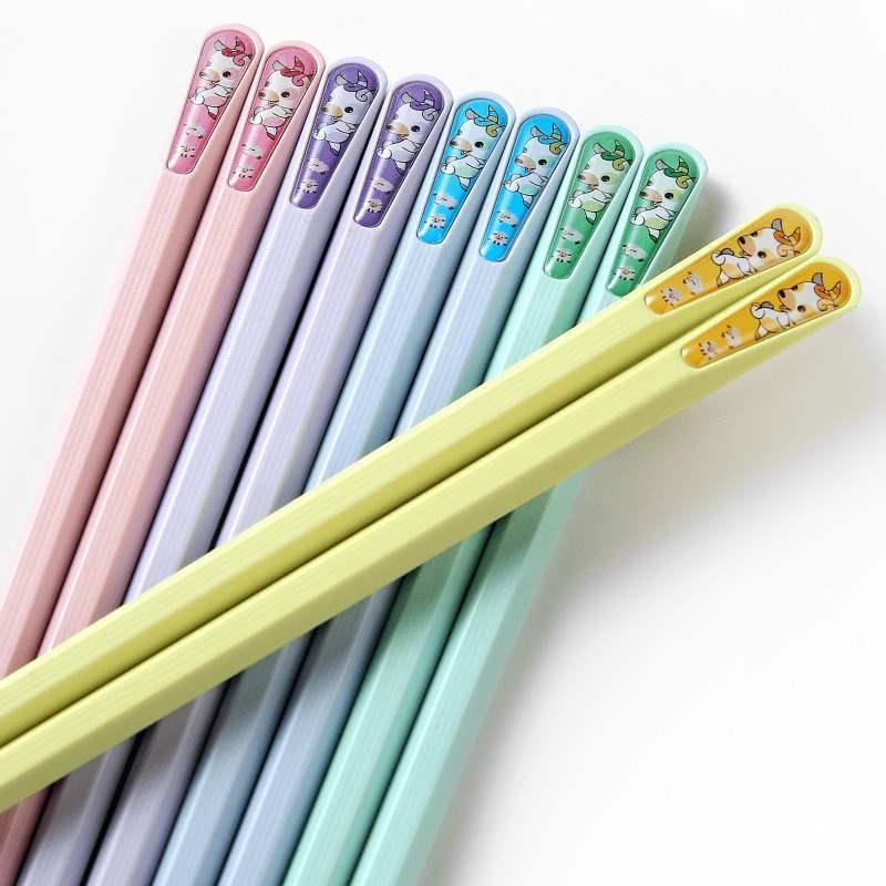 Alloy Household Chopsticks – National Tide Style, Macaron Color, Japanese Fingernail Design, Double Pack for One Person Use.