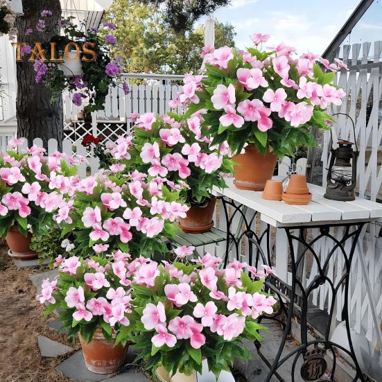 Artificial Impatiens Bunch UV Resistant Faux Flowers Low Maintenance Fake Impatiens Bouquet for Indoor Vase Planters Balcony Decorations