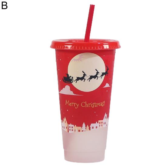 710ml Straw Cup with Lid Single-layer Christmas Magical Color Changing on Cold Cup for Trip