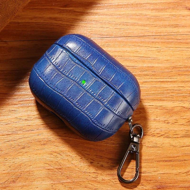 High-end Business Crocodile Premium Leather Earphone Case With Keychain For Apple AirPods 4 3 2/1 Pro 2 Drop-Proof Headset Cover