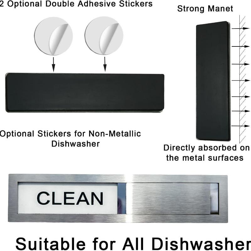 Stainless Steel Dishwasher Magnet Sign - Easy-to-Read Sliding Clean/Dirty Fridge Sticker, Scratch-Resistant Status Indicator