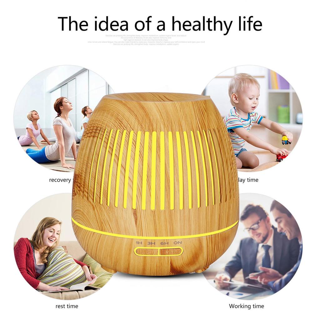 500ml Wood Grain Aromatherapy Diffuser & USB Humidifier - Large Capacity, Retro Design