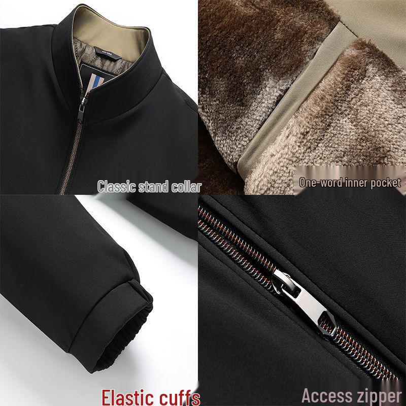 Men's 2026 Autumn/Winter Business Casual Plus Velvet Thickened Stand-Up Collar Jacket for Middle-Aged and Elderly