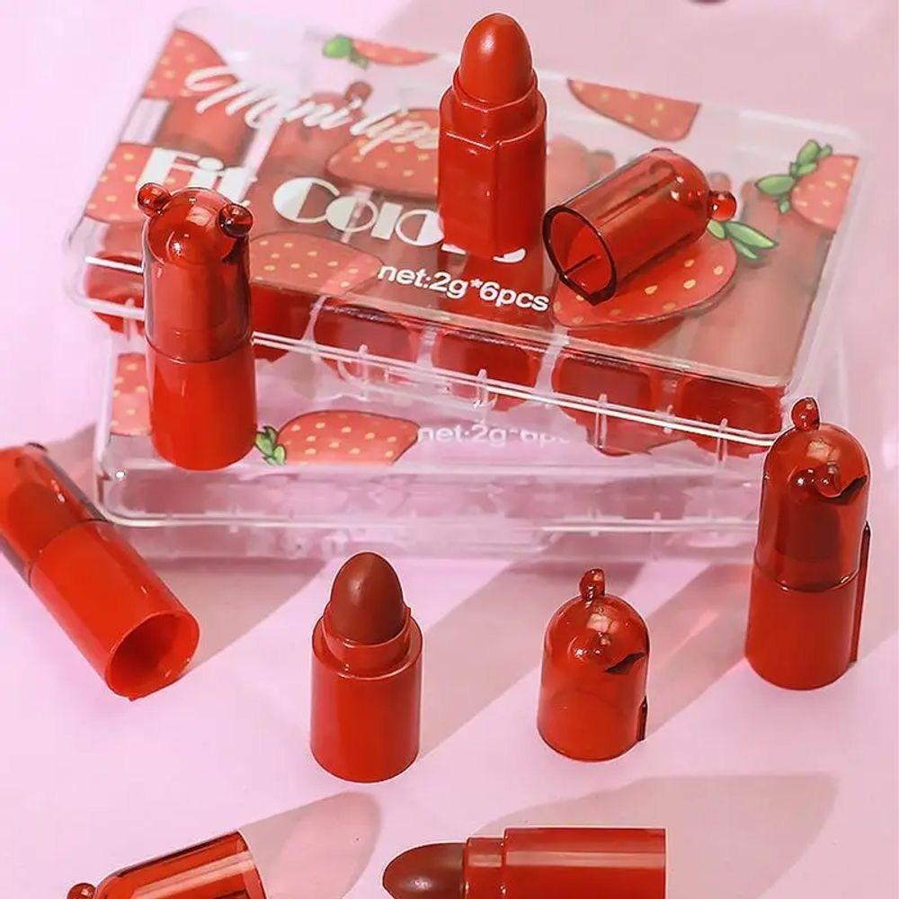 Błyszczyk do ust Velvet Matte Mini Small Lipstick Wodoodporny Długotrwały Glaze Full Color Women Makeup Set 6, 6 Kolorów Szminki, 1 Sztuka