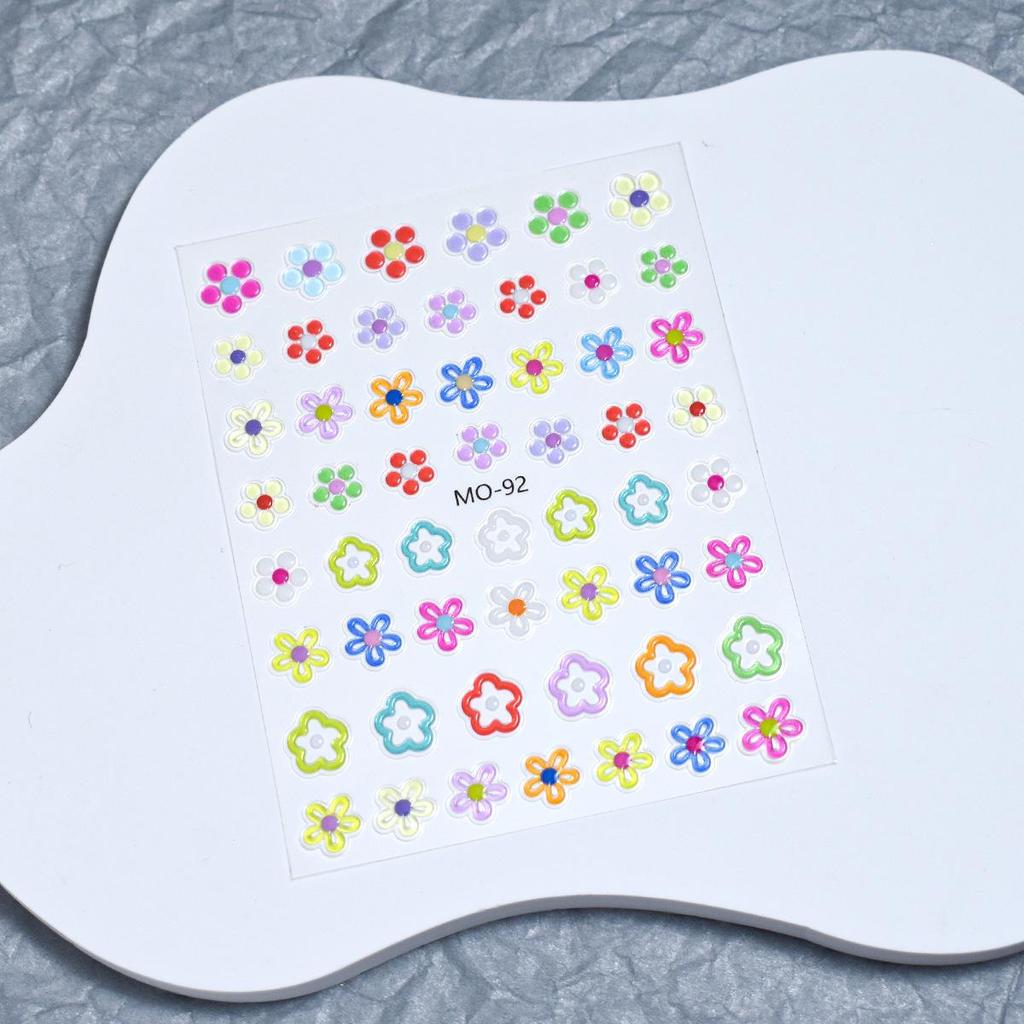 Summer Dopamine 3D Nail Stickers: Cute Heart, Starburst, Smiley Face, and Star Embossed Decals