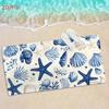 Dream of The Ocean Beach Towel, Blue Shell Starfish 2D Flat Design Quick Dry Absorbent for Coastal Vacations Outdoor Travel