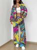 Flame pattern splicing autumn and winter new European and American women's clothing retro pattern printing suit women