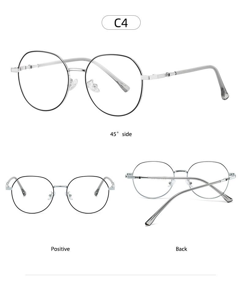 Anti-Blue Light Artistic Oval Metal Frame Prescription Glasses for Students