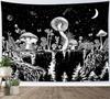 Black and White Mountain Tapestry Nature Moon Forest Mushroom Galaxy Stars Tapestry for Bedroom Aesthetic Wall Art Decor for