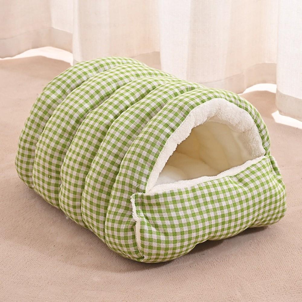 

Checkered Plush Cat Bed Warm and Cozy Winter Cat Litter New Closed Dog Litter Pet Supplies зелений